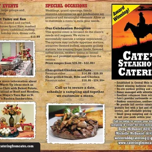 Catering menu front side or go to www.cateringfromcates.com
