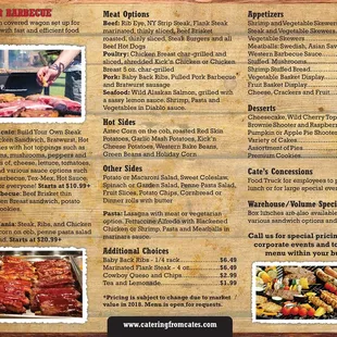 Catering menu back side or go to www.cateringfromcates.com