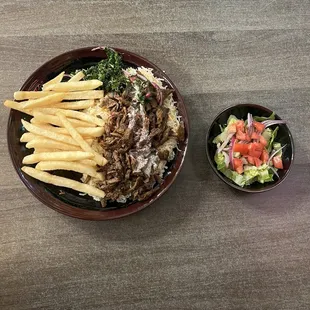 Steak shawarma platter and a side of salad
