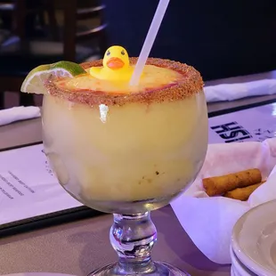 Rubber Duck mango margarita. Nice flavor but too many large ice chunks made it hard to drink.