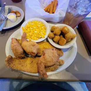 Fried catfish and stuffed shrimp.