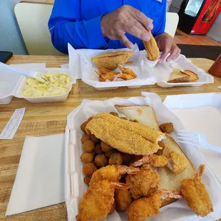 1 piece catfish with 6 shrimp &amp; fried okra.