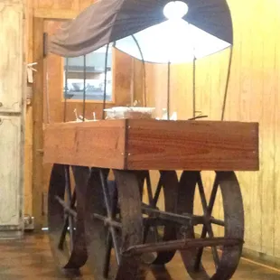 Their salad bar is on this wagon inside