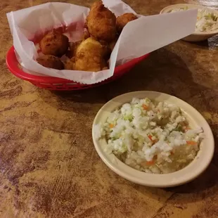 Hushpuppies and vinegar coleslaw