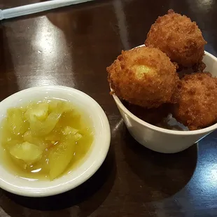 Pickled tomatoes and hush puppies with every meal.