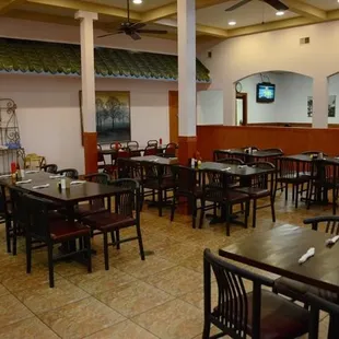 tables and chairs in a restaurant