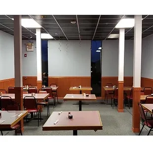 empty tables and chairs