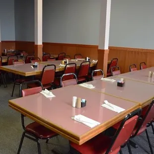 empty tables and chairs