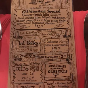 a menu for a restaurant
