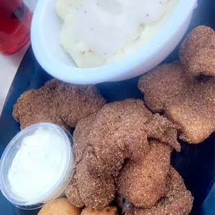 Cajun catfish, mashed potatoes