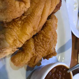 Catfish with a side of baked beans