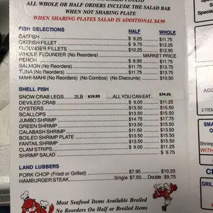 a menu for a seafood restaurant