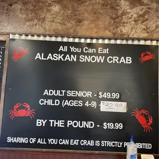 Prices for crab with the buffet