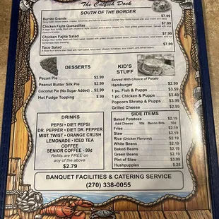 the menu for the restaurant