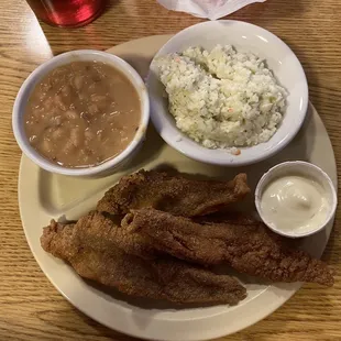 Catfish white beans cold salad.