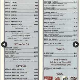 Fish &amp; Sea Food Menu