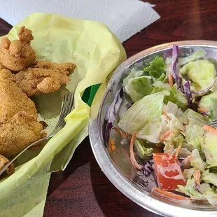 Catfish nuggets sub salad for fries
