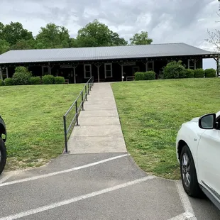 a car parked in front of it