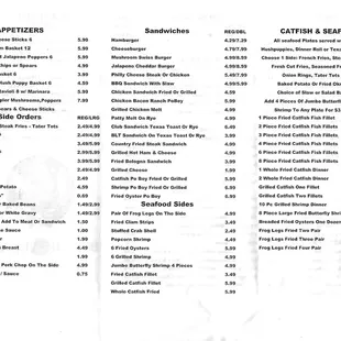 Menu from Inside back