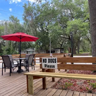 No dogs on bench but ok on patio!