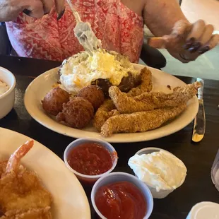 Catfish shrimp with loaded baked potatoe