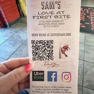To-go menu with QR code