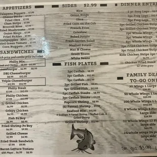 the menu of the restaurant