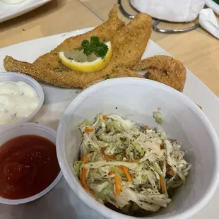 Fried catfish and 5 Hand Breaded Shrimp