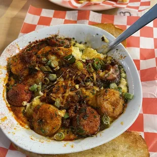Shrimp and cheesy grits.