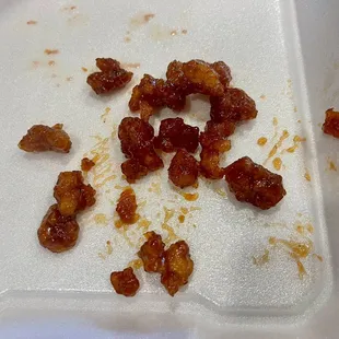 Most of the orange chicken were small batter pieces