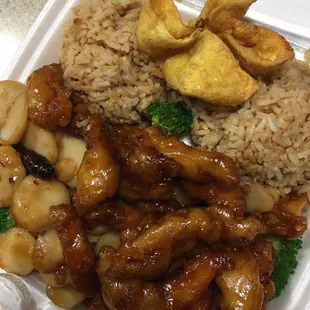 General Tso (white meat only), extra spicy with water chestnuts. So good.