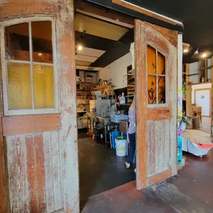 open doors to a coffee shop