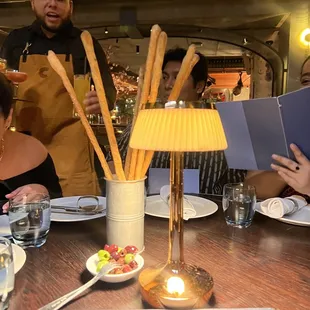 Bread sticks and olives