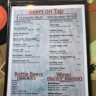 Drinks menu