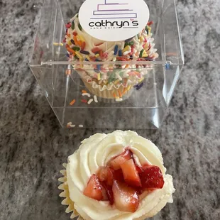 Strawberry Shortcake Cupcake and Vanilla Cupcake with &quot;Sprinkles&quot; (or as y&apos;all Philadelphians call &quot;Jimmies&quot;).