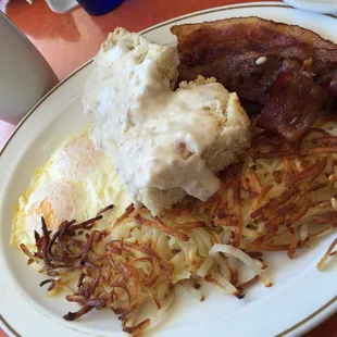 The bacon was charred perfectly and the biscuit with gravy was pretty awesome too. I'll be back!