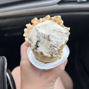 Homemade Cookies & Cream with waffle cone