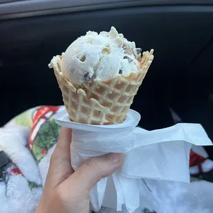 Cookie Dough in a homemade waffle cone!