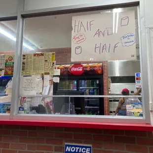 a sign in a window