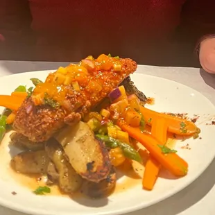 Halibut - very tasty with a nice fruity salsa!