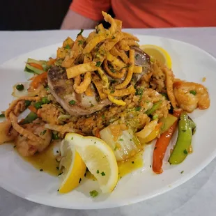 Seared fresh tuna steak w teriyaki glaze.