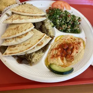 a plate of food on a tray