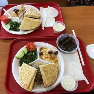 Doesn't that look fresh and tasty! Two Gyro Platters and a side of grape leaves.