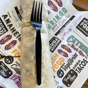 Chorizo Breakfast Burrito {fork for scale]