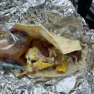 I got a bacon, egg and cheese breakfast taco!  it did not disappoint. Wonderful flavored bacon, and fresh cooked eggs