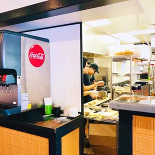 Self-service area and kitchen