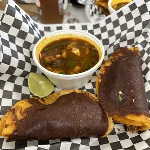 Birria tacos. Two tacos for $10.99. Pricey