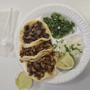 Pastor and Beef Fajita tacos