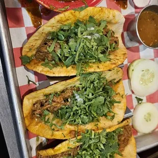 Birrira street tacos, side of rice and black beans