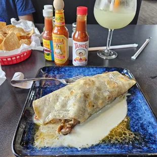 a burrito and a drink